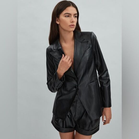 NWT PAIGE Charli Relaxed Faux Fur Leather Single Breasted Blazer - Picture 2 of 9